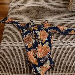 Rip Curl Navy Floral Off-Shoulder One-Piece with Orange and Cream Blooms